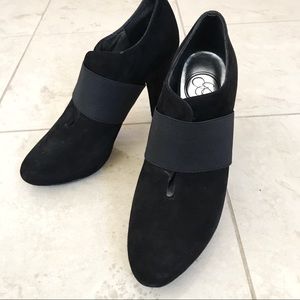 Jessica Simpson black suede elastic heel bootie